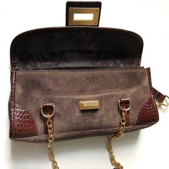 RALPH Lauren Bag Y2K Baguette Shoulder Genuine Suede and Croc Embossed Leather - Picture 10 of 12